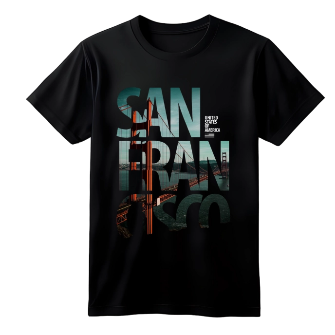 San Francisco Baskılı Siyah Oversize Tişört