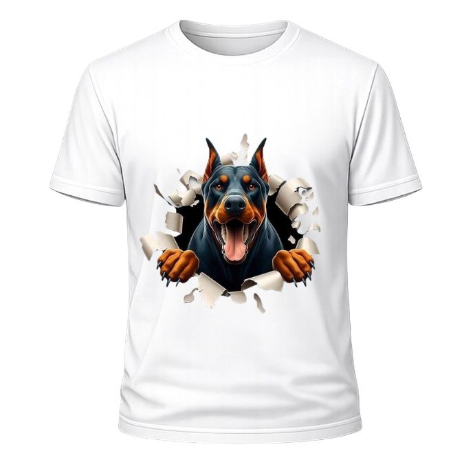 Doberman Köpek Baskılı Beyaz Oversize Tişört