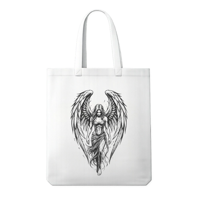 Dark Angel İllüstrasyon Baskılı Keten Fiora Askılı Bez Çanta