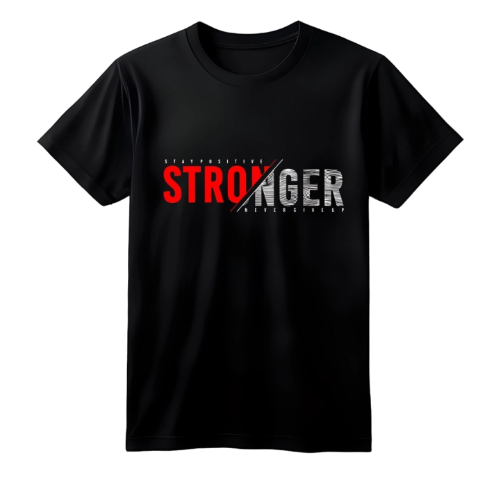 Stronger Baskılı Siyah Oversize Tişört