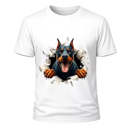 Doberman Köpek Baskılı Beyaz Oversize Tişört