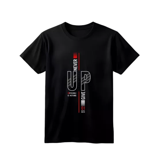 Never Give Up 01 Baskılı Siyah Oversize Tişört