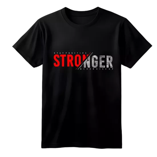 Stronger Baskılı Siyah Oversize Tişört
